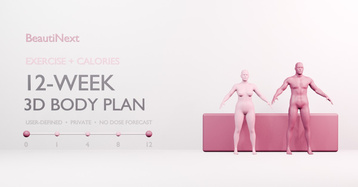 Female and male Blender body models next to a five-point 12-week planning timeline